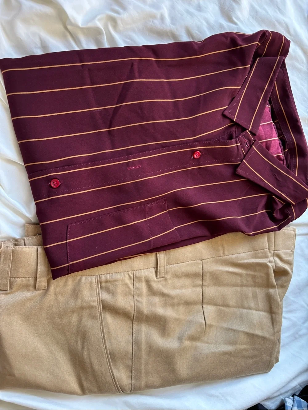 NEW Men’s Wine Stripe Formal Shirt & Beige Dress Pants Set XXL NWOT